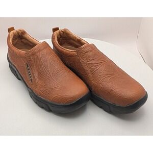 Roper Performance Women's Brown Embossed Leather Slip On Loafer Shoes Size 7.5